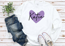 Load image into Gallery viewer, Personalised Heart Design T-shirt/Sweatshirt/Hoody