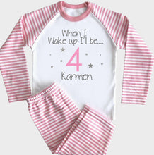 Load image into Gallery viewer, Pink Striped Pyjama with age, name and stars