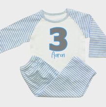 Load image into Gallery viewer, Blue Striped Pyjama with age and name
