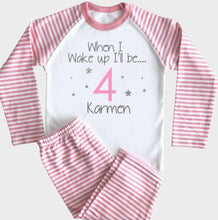 Load image into Gallery viewer, Pink Striped Pyjama with age, name and stars
